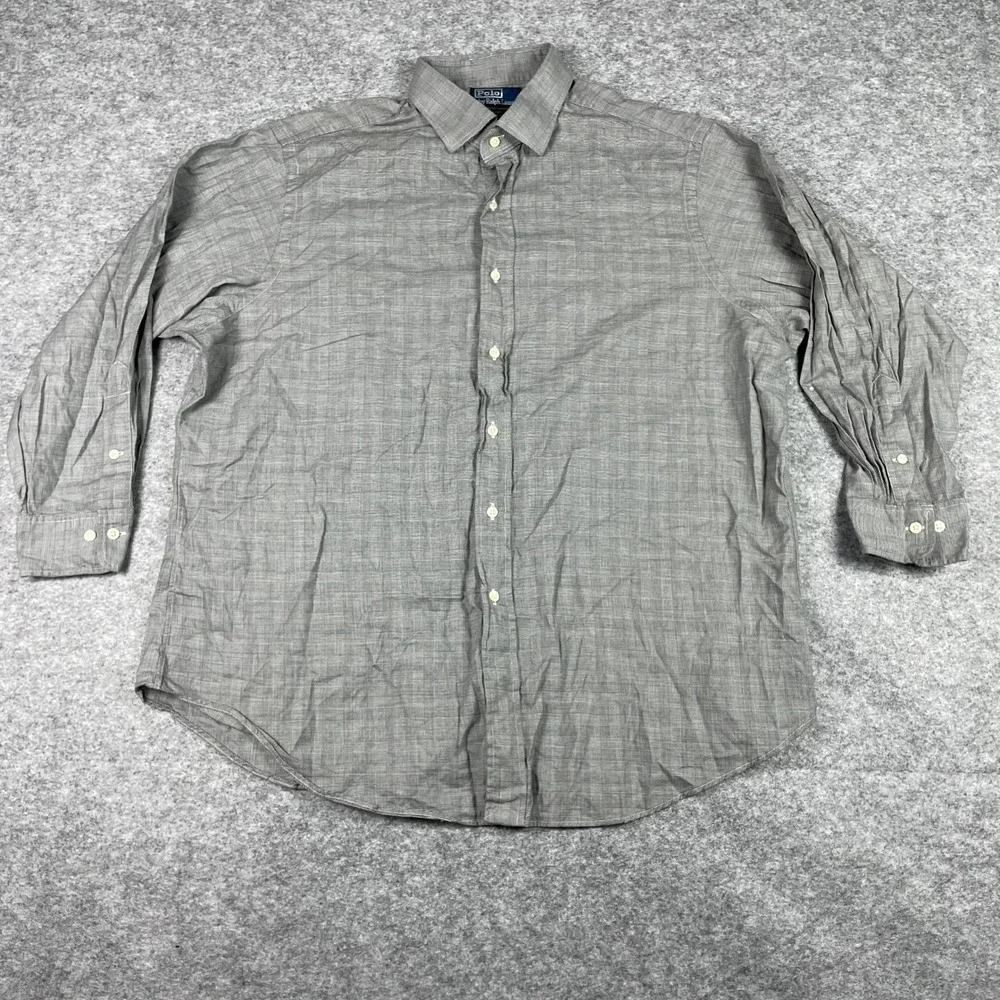 Polo Ralph Lauren Button Down Mens 17.5 32/33 Grey Regent Classic Fit Glen Plaid
